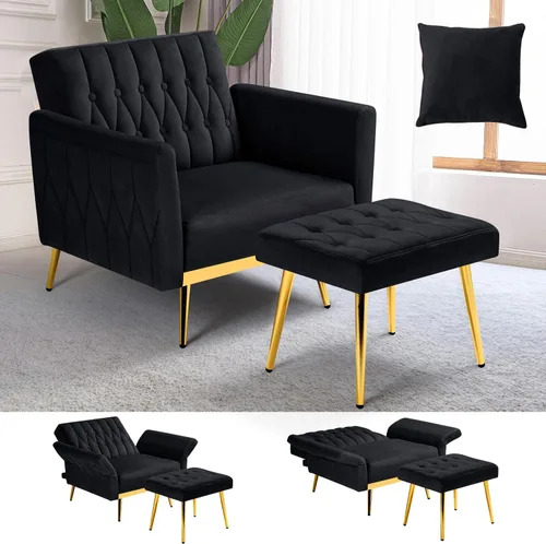 Vista 15 de Silla decorativa de terciopelo con otomana y respaldo ajustable
