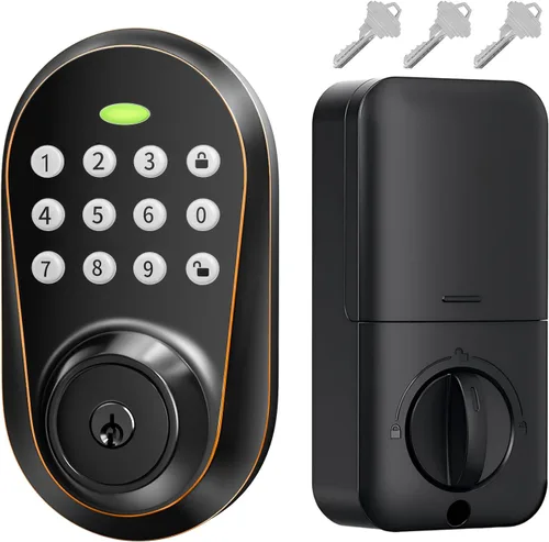 Vista 9 de Cerradura de puerta de entrada sin llave, cerradura inteligente con teclado para puerta delantera, código de teclado electrónico con bloqueo
