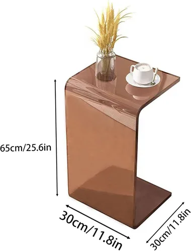 Vista 3 de Mesa auxiliar en forma de C de acrílico marrón, 25,6 EN C en forma de mesa auxiliar para sofá Mesa auxiliar acrílica multiusos en C, mesa auxiliar
