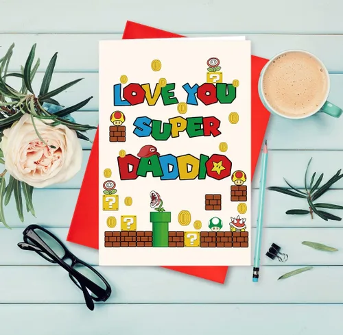 Vista 8 de Divertida tarjeta del día del padre con sobre, tarjeta de Super Daddio para papá, papá, abuelo, tarjeta de felicitación del día del padre de hijo