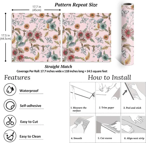 Vista 8 de VEELIKE Buzzing Bees Daisy - Papel tapiz floral de margaritas removible para dormitorio, habitación de niñas, guardería, 17.7 x 118 pulgadas, papel