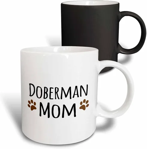 Vista 12 de 3dRose Doberman Pinscher Mom-Doggie by Breed-Brown Muddy Paw Prints - Taza de 11 onzas, color negro