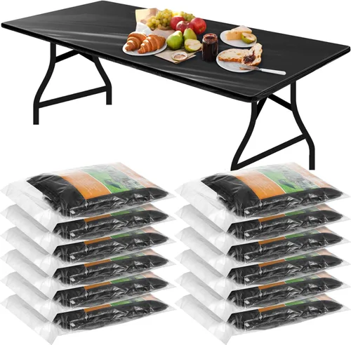 Vista 11 de Boao 12 piezas de manteles de plástico desechables para mesas con borde elástico ajustable, manteles rectangulares impermeables para mesas de Azul