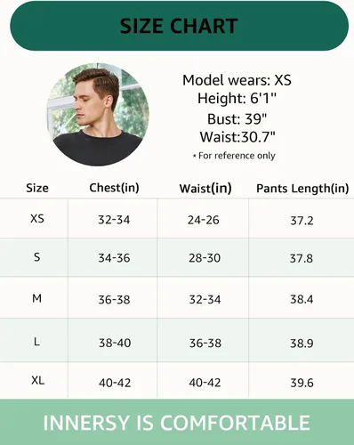 Vista 6 de INNERSY Conjunto de ropa interior térmica para hombre, ligero, capa base, pantalones largos para ejercicio de invierno