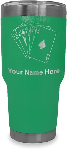 Vista 29 de LaserGram Vaso aislado al vacío de 20 onzas, tarjetas de póquer Royal Flush con grabado personalizado incluido (negro)
