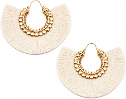 Vista 39 de Aretes de aro con borla, aretes colgantes de hilo de declaración, elegantes aretes largos con flecos, ligeros, largos y con gancho francés, para un