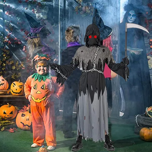 Vista 7 de Disfraz unisex de segador de ojos brillantes para disfraz espeluznante de Halloween