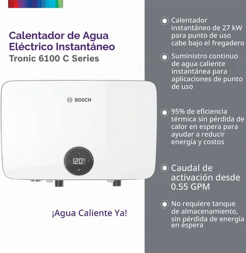 Vista 2 de Bosch Thermotechnology Tronic 6100 - Calentador de agua eléctrico sin tanque, 27 kW, color blanco