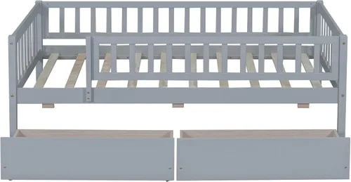 Vista 3 de Bellemave Marco de cama individual con rieles para niños, marco de cama individual con cajones para niños/niñas/adultos, color gris