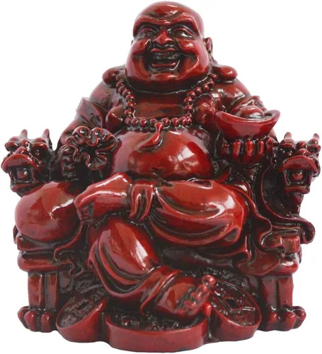 Vista 6 de Feng Shui Buda chino sonriente sentado en silla de dragón, escultura artesanal, riqueza de resina, estatua de la suerte feliz para decoración