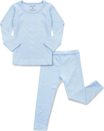 Vista 12 de AVAUMA Conjunto de pijama para bebés, niños y niñas, ajuste ceñido, con nervaduras, ropa de dormir para el estilo de vida diario Negro/Azul