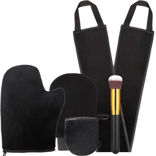 Vista 7 de Boao Kit de 5 aplicadores de manopla autobronceadora, incluye guante de bronceado, guante exfoliante, mini guante facial, aplicador de loción