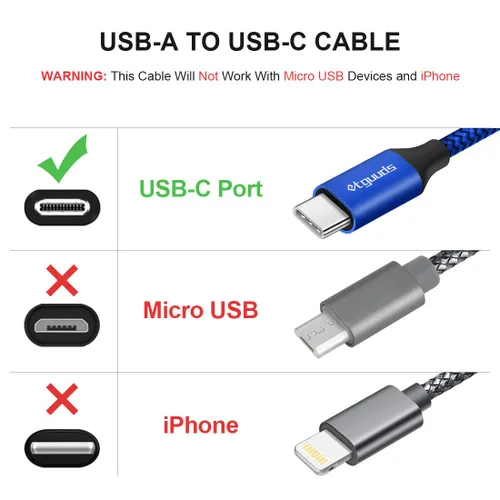 Vista 7 de etguuds Cable USB A a USB C, paquete de 5 (3/3/6/6/10 pies) de carga rápida tipo C Cable de carga USBC para iPhone 17 16 15 Pro Max Plus Air, Azul