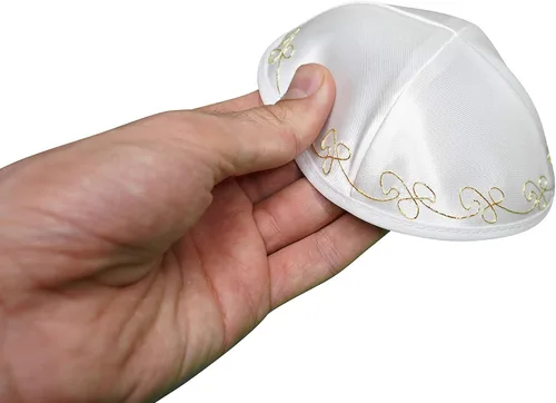 Vista 5 de KIPPIK Conjunto de gorro Kippah de satén para hombres y niños, hermosamente, transpirable, cómodo, suave, Yamaka Kippa