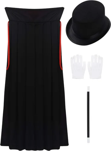 Vista 3 de Moily Disfraz de mago para niños y niñas, capa de longitud completa con sombrero varita blanca para Halloween