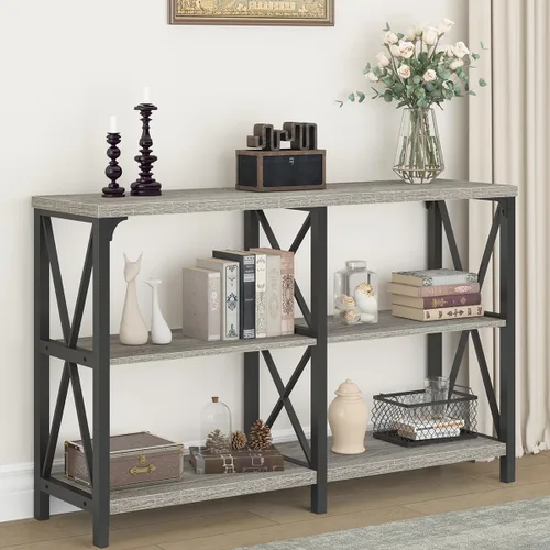 Vista 9 de IBF Mesa consola negra, moderna mesa de sofá detrás del sofá, mesa de entrada industrial para pasillo, sala de estar, mesa de entrada de metal