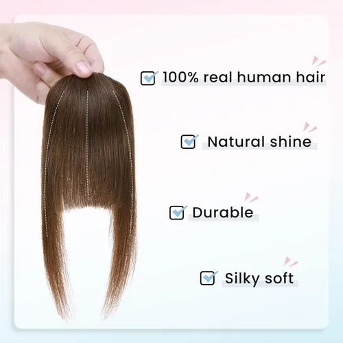 Vista 3 de Hairro Flequillo con clip, de cabello humano, fleco francés, con flecos, parte frontal plana, flequillo lateral, clip con cortina de sien, clip