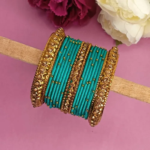Vista 2 de Efulgenz Indian Silk Thread Bangle Set Crystal Stone Studded Metal Beaded Bangles Indian Bangles for Women for Wedding Party Boho Bracelet Bangle