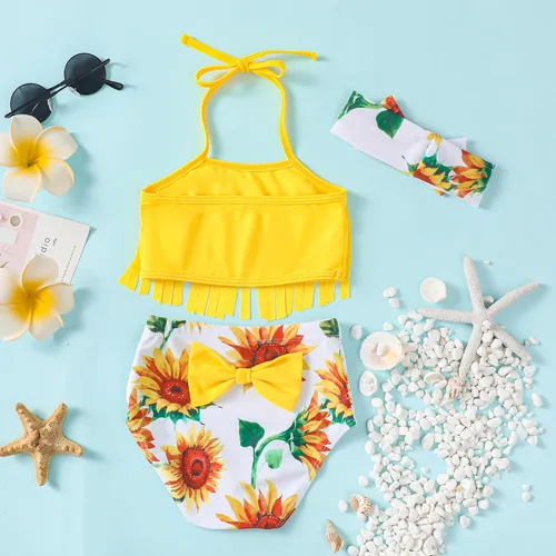 Vista 2 de Traje de baño de bikini para bebé niña, con borlas florales, sandía, piña, lazo, traje de baño para niños pequeños, conjunto de traje de baño
