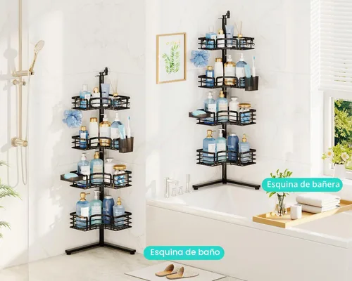 Vista 4 de HapiRm Corner Shower Caddy Stand - 4-Tier Adjustable Shower Shelves, Black