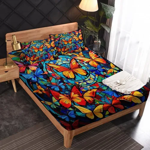 Vista 2 de Sábanas de mariposa tamaño Queen – Sábanas de microfibra suave y bolsillo profundo, sábanas y fundas de almohada estampadas sin arrugas, 1 sábana