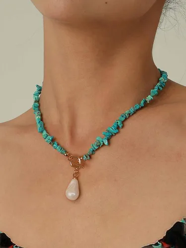 Vista 6 de Collar de eslabones de cadena de oro de 18 quilates para mujer, collar con colgante de perla barrocobrújula