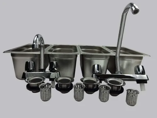 Vista 5 de Fregadero de concesión de acero inoxidable con 4 compartimentos, portátil, 4 trampas, lavado de manos, camión de comida Portable sink kit with