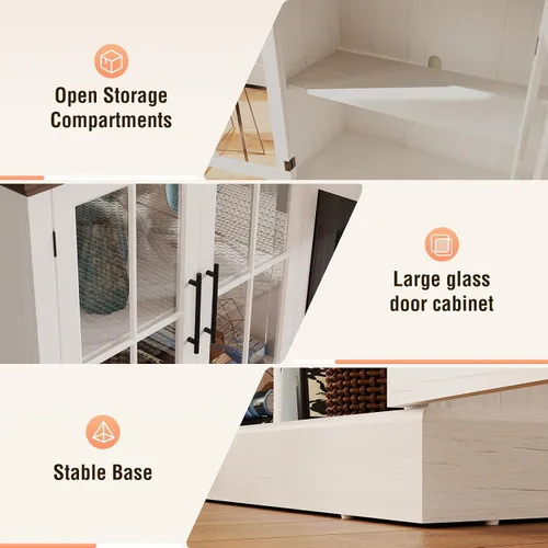 Vista 7 de Mueble de TV de estilo granja de 98" con chimenea de 36" para televisores de hasta 100", centro de entretenimiento multimedia con estantes 2-Blanco
