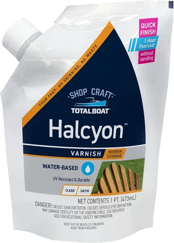 Vista 13 de TotalBoat Halcyon - Barniz marino a base de agua Acabado de poliuretano para madera de secado rápido para barcos, muebles de exterior y Clear Gloss