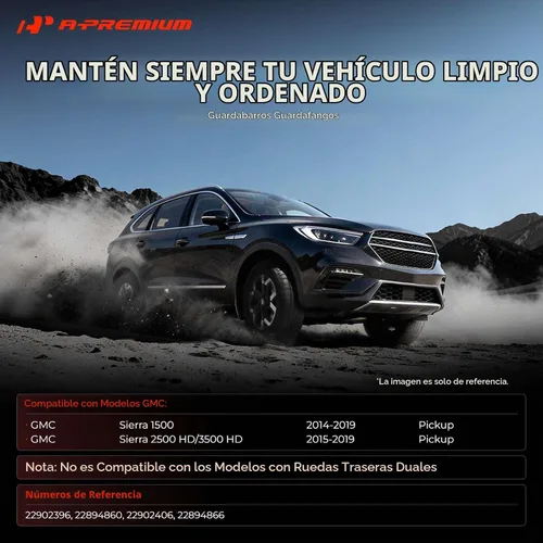 Vista 2 de A-Premium 4 piezas guardabarros protectores contra salpicaduras compatibles con GMC Sierra 1500 2014-2019, Sierra 2500 HD 3500 HD 2015-2019