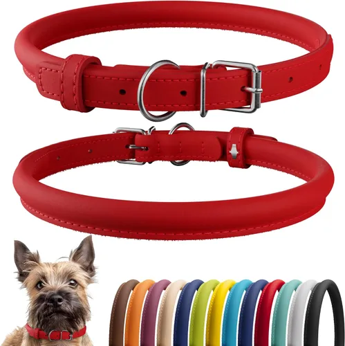 Vista 54 de CollarDirect - Collar de cuero enrollado para perro, collar redondo acolchado suave para cachorro, collar de cuero auténtico hecho a mano