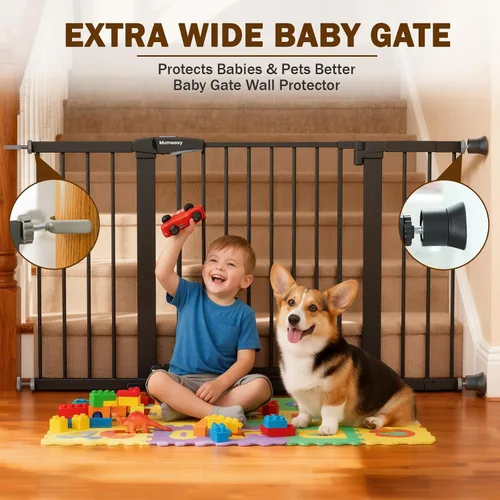 Vista 3 de Mumeasy Puerta de bebé extra ancha de 29.7 a 51 pulgadas para escaleras, puerta para perros de interior extra larga para puertas, puerta para niños
