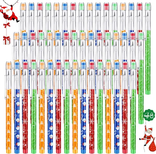 Vista 8 de Teling Lápices apilables de Navidad a granel con borrador, lápiz translúcido, multipunto, apilable, lápiz de empuje, divertido, Navidad, invierno
