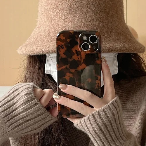 Vista 6 de Funda Compatible con iPhone 11, Caparazón de Tortuga Marrón Ámbar con Estampado de Leopardo Cubierta Retro Chic Elegante Clásica Linda Protectora
