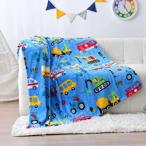 Vista 2 de SOCHOW Manta de Vellón con Diseño de Carro Camión Lindo para Niños y Niñas, Manta de Franela Suave Ligera Acogedora y Cálida para Cama de Niños