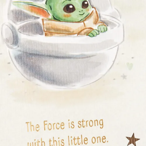 Vista 4 de Hallmark Tarjeta de Baby Shower de Star Wars para nuevos padres (Baby Yoda, La Fuerza es Fuerte) Bienvenido nuevo bebé, Felicitaciones, Revelación
