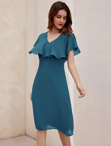 Vista 4 de GRACE KARIN Women Chiffon Ruffle Cape Cocktail Dresses for Party Wedding