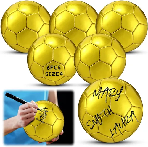 Vista 9 de WinnerWhy Balón de fútbol dorado con autógrafo, tamaño oficial, mini trofeo de fútbol, fútbol dorado personalizado con bomba de aire para trofeos