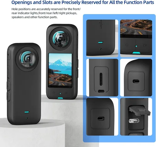 Vista 3 de Funda protectora para cámara de acción panorámica Insta360 X3, cubierta completa de silicona, color negro