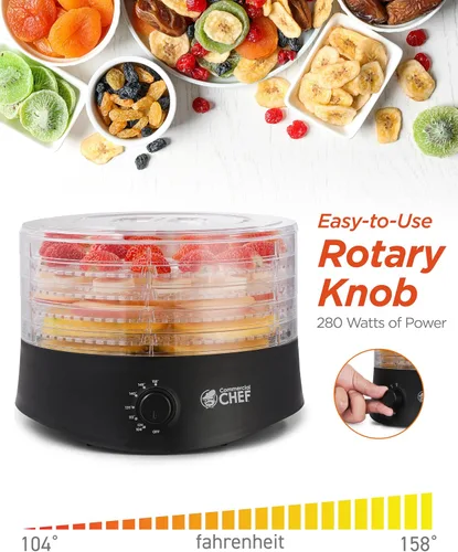 Vista 4 de Commercial Chef Deshidratador de alimentos, cinco bandejas de plástico sin BPA de 9.25 pulgadas, deshidrata y seca carne, frutas, verduras y cecina