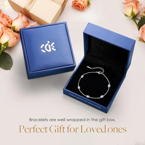 Vista 7 de CDE Pulsera de piedra natal para mujer, plata de ley 925, con eslabones de mal de ojo, gótico, negro, angular, con circonita cúbica, aniversario