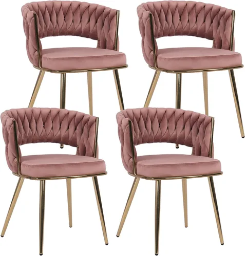 Vista 27 de Juego de 2 sillas de comedor tejidas, modernas sillas de comedor tejidas a mano con patas de metal negro, sillas tapizadas con marco negro