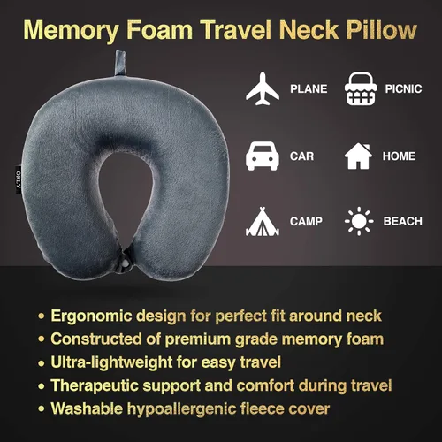 Vista 5 de Charles Albert - Almohada de viaje de espuma viscoelástica, almohada de cuello en forma de U, cojín ultra suave y cómodo para soporte del cuello