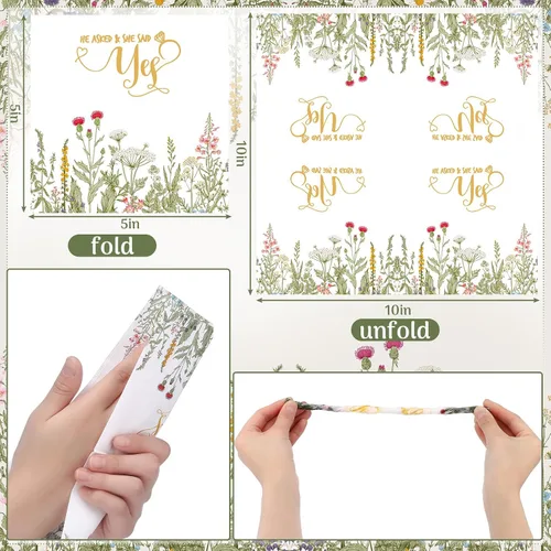 Vista 3 de Sinmoe 200 servilletas de compromiso con flores silvestres con el texto en inglés «He Asked She Said Yes» de papel desechable floral para cóctel