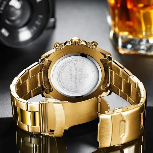 Vista 5 de Relojes para hombre cronógrafo acero inoxidable impermeable fecha analógica de cuarzo de negocios relojes de pulsera