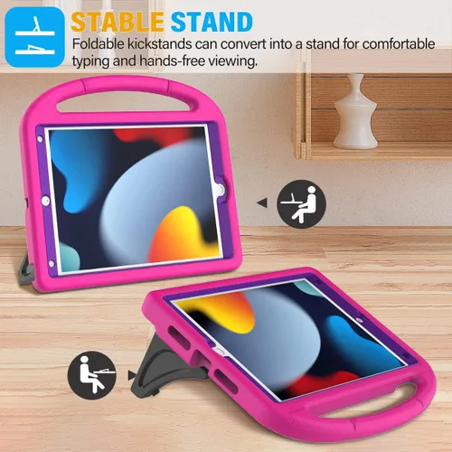 Vista 4 de SUPLIK Funda para niños para iPad de 9ª/8ª/7ª generación - 10.2 pulgadas 2021/2020/2019 Funda con protector de pantalla integrado, asa resistente a