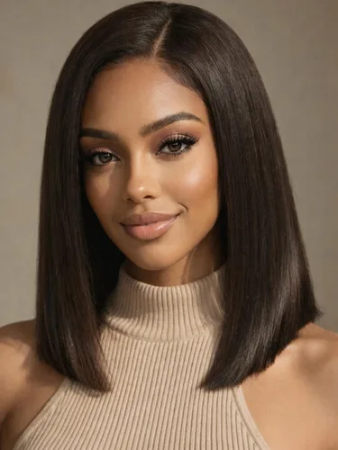 Vista 55 de KLAIYI Peluca de cabello humano con encaje frontal precortada 7x5, corte Bob en capas, corte romo, cordón sin pegamento, peluca predepilada