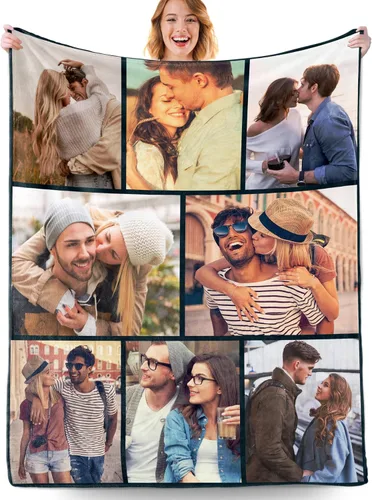 Vista 25 de Manta personalizada con fotos, manta personalizada con fotos con texto en inglés "I Love You", regalo de cumpleaños para novia, novio, esposa