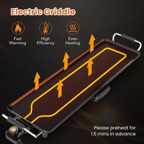 Vista 6 de COSTWAY Plancha Eléctrica de 27", Parrilla Teppanyaki Extra Grande con Temperatura Ajustable, Superficie Antiadherente, Mangos Aislados y Bandeja