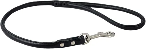 Vista 5 de Dogs My Love Correa corta redonda de cuero enrollado genuino para perros de 24 "de largo 3/8" de ancho, negro para razas medianas